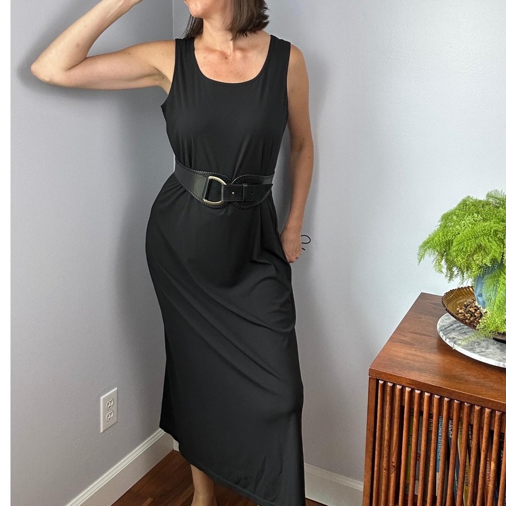 K Studio Vintage 90s Black Maxi Column Dress Sleeveless Minimalist USA Made 12